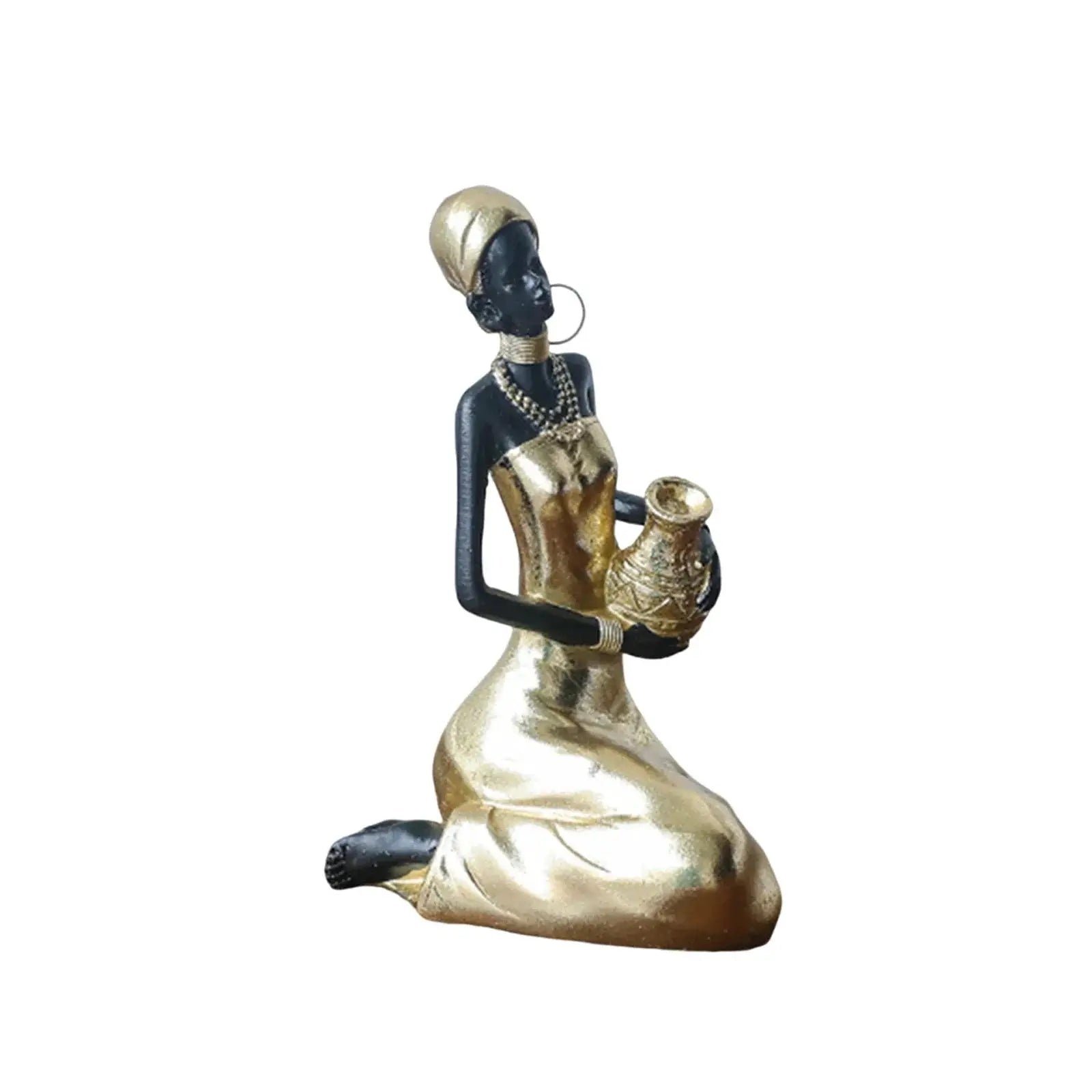 African Woman Figurine Holding Vase Decorative Statue by House Of Avana