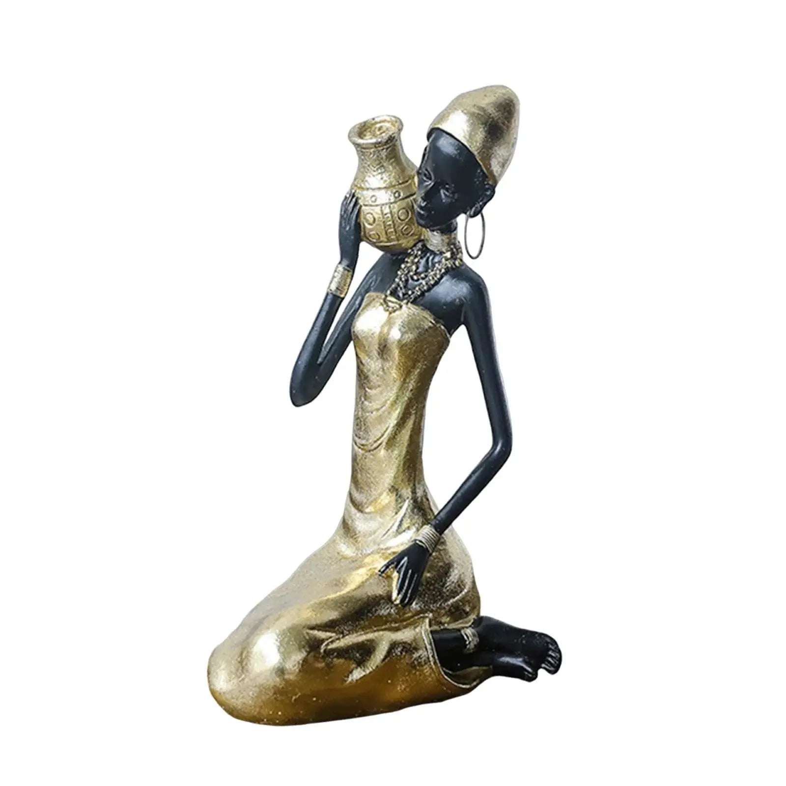African Woman Figurine Holding Vase Decorative Statue by House Of Avana