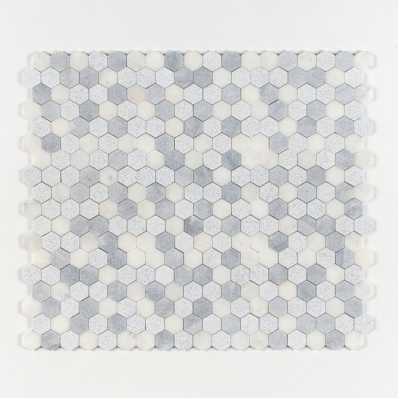Bardiglio Light, Calacatta T Textured Hexagon 2 Marble Mosaics 10 3/8x12 Marble Textured 12x12 Mosaics — 1