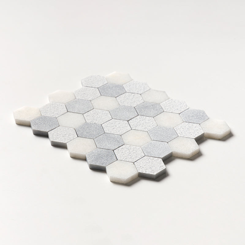 Bardiglio Light, Calacatta T Textured Hexagon 2 Marble Mosaics 10 3/8x12 Marble Textured 12x12 Mosaics — 2