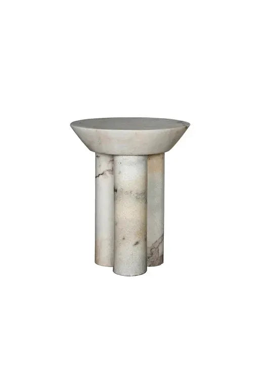 Afyon Sugar Marble Round Legs Side Table - Honed Finish 18x22 by GobekDesign