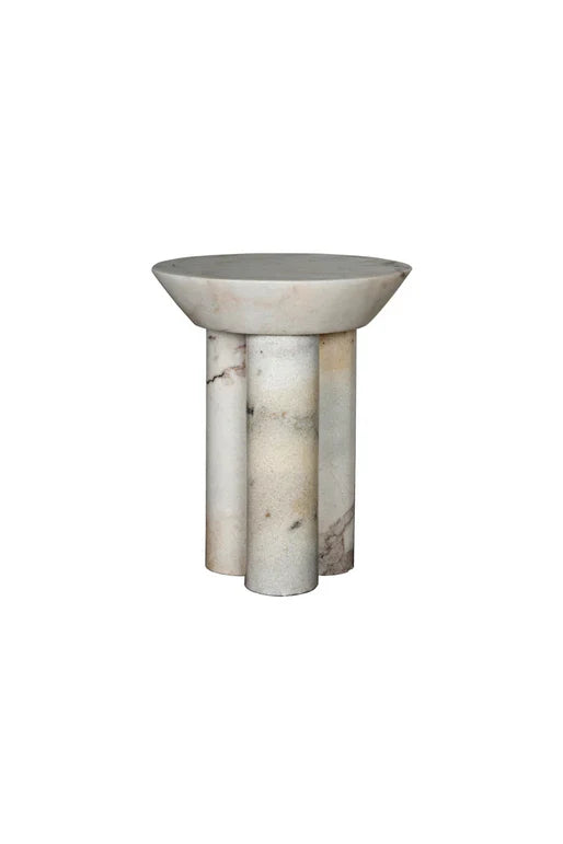 Afyon Sugar Marble Round Legs End/Side Table,Honed (D)18" (H)22" by GobekDesign