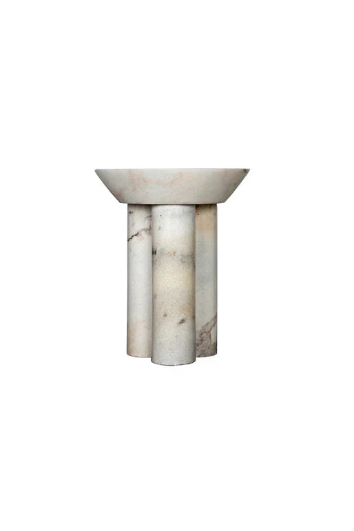 Afyon Sugar Marble Round Legs End/Side Table,Honed (D)18" (H)22" by GobekDesign