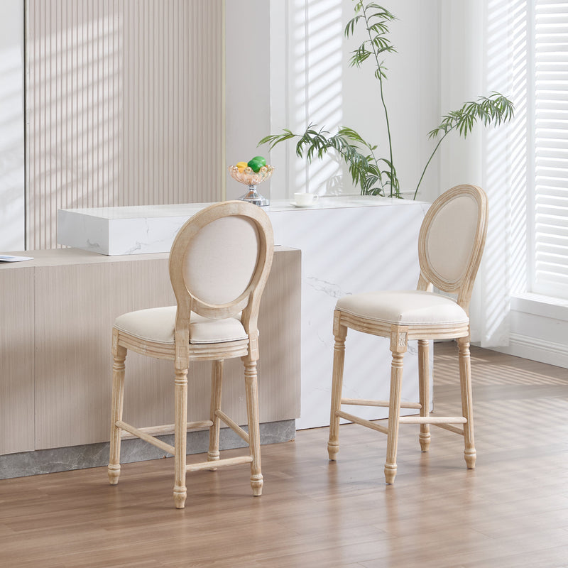 French Country 26'' Height Bar Chairs with Beige Linen Upholstery - Set of 2, photo 12 of 27