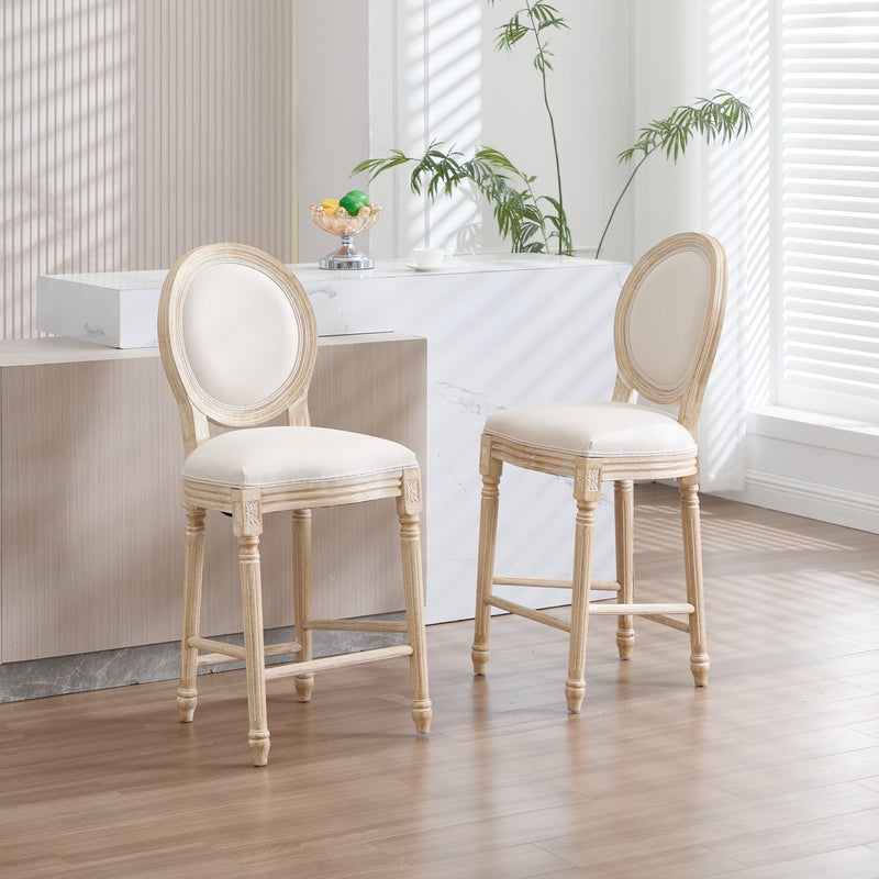French Country 26'' Height Bar Chairs with Beige Linen Upholstery - Set of 2, photo 14 of 27