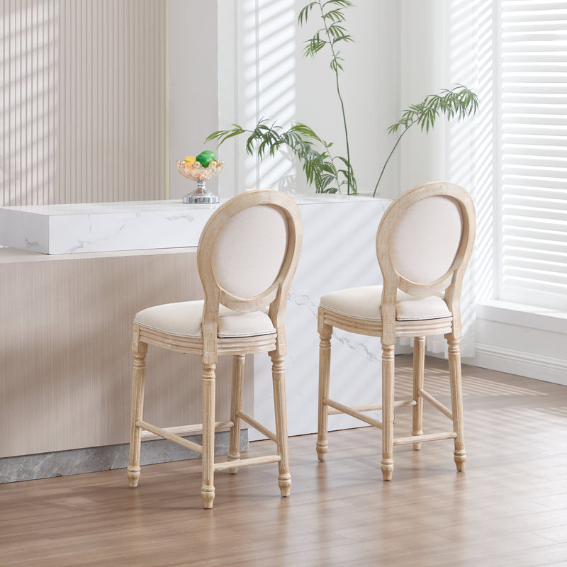 French Country 26'' Height Bar Chairs with Beige Linen Upholstery - Set of 2, photo 15 of 27