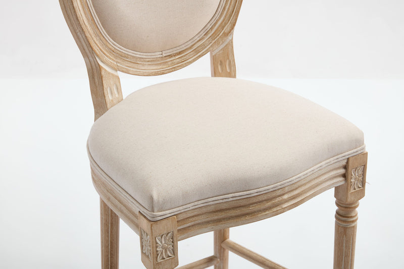 French Country 26'' Height Bar Chairs with Beige Linen Upholstery - Set of 2, photo 18 of 27