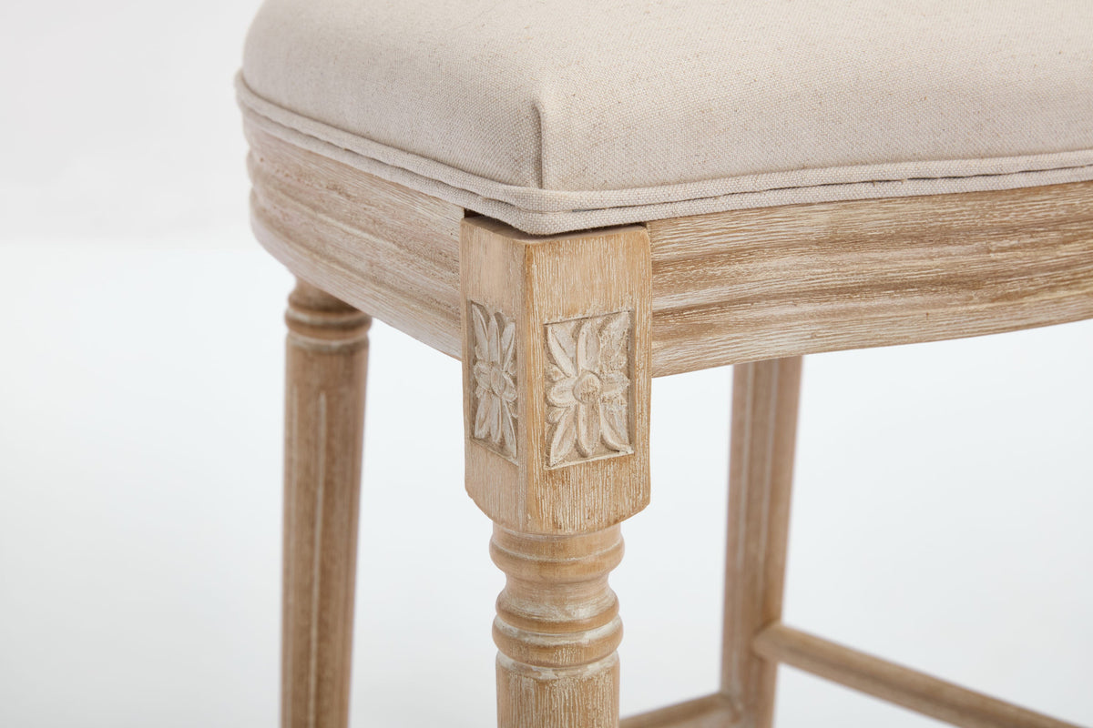 French Country 26'' Height Bar Chairs with Beige Linen Upholstery - Set of 2, photo 19 of 27