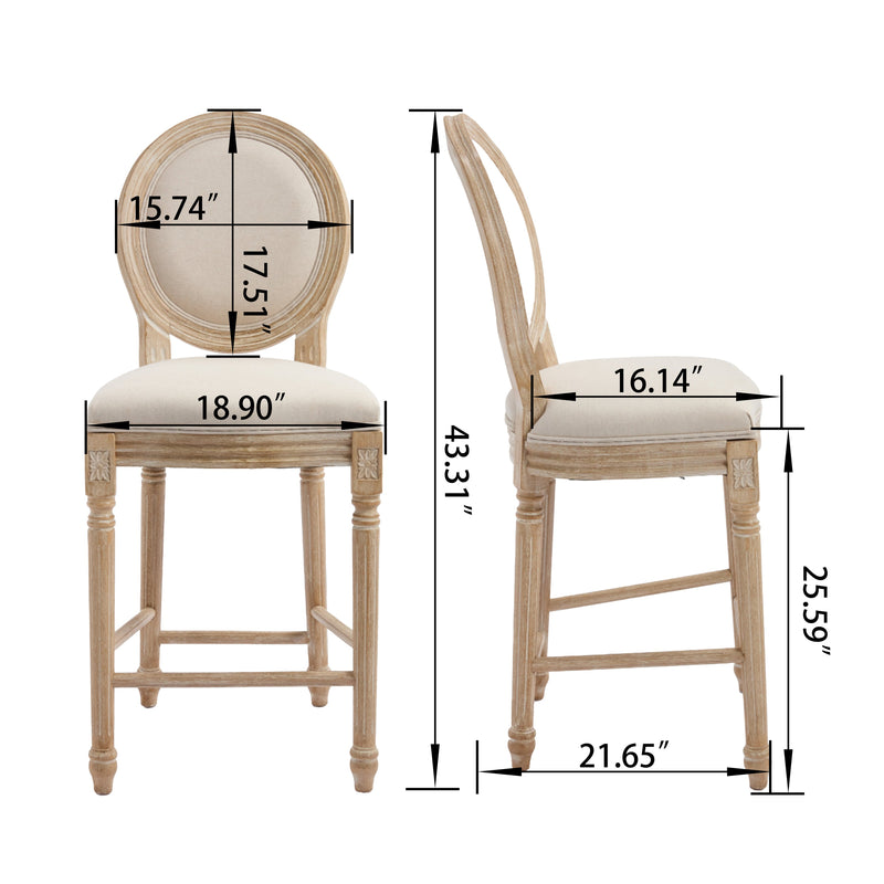 French Country 26'' Height Bar Chairs with Beige Linen Upholstery - Set of 2, photo 22 of 27