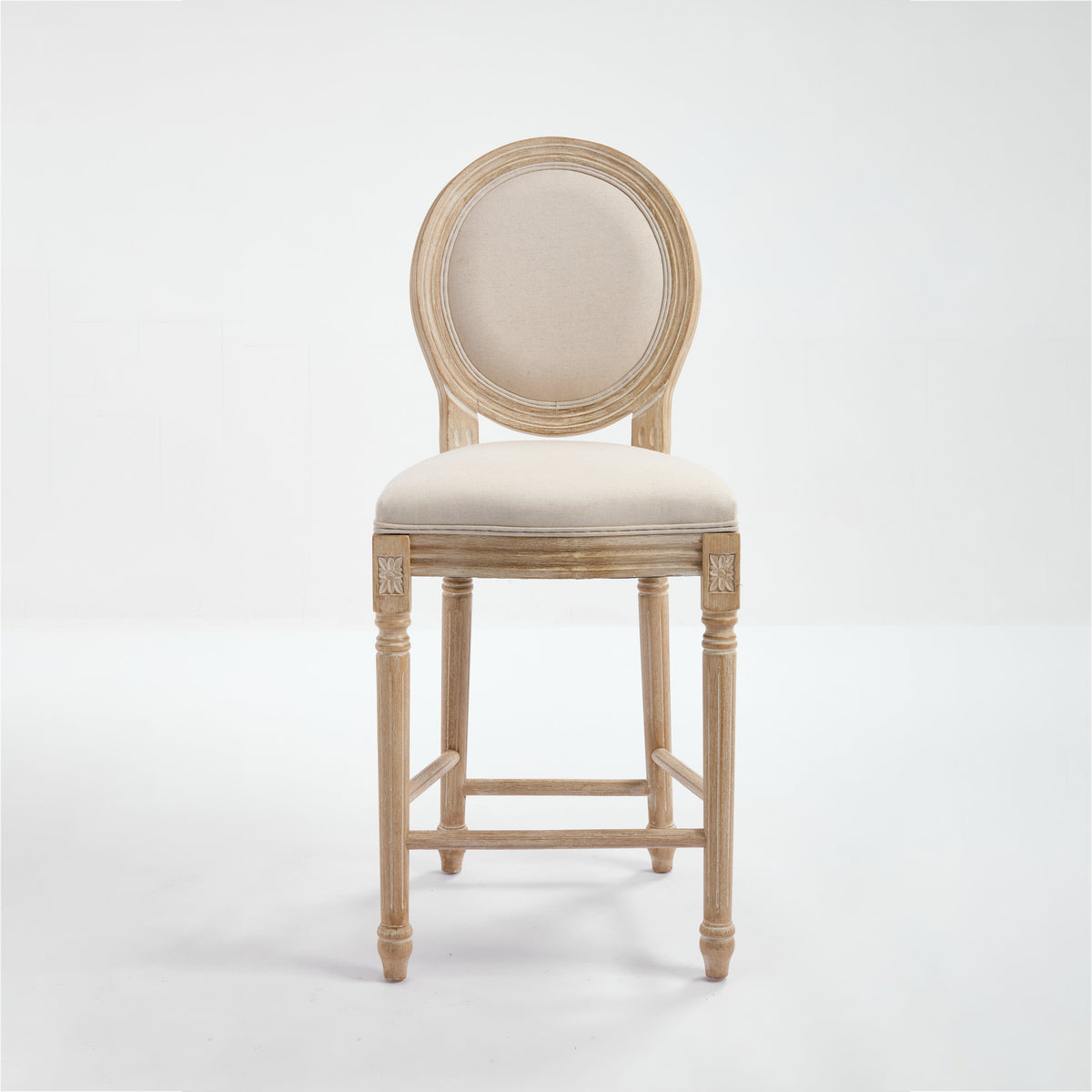 French Country 26'' Height Bar Chairs with Beige Linen Upholstery - Set of 2, photo 23 of 27