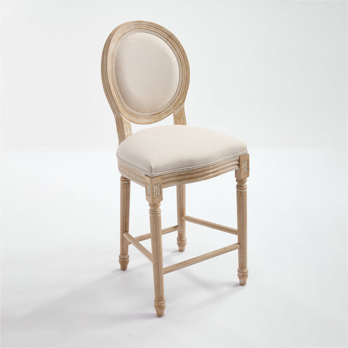 French Country 26'' Height Bar Chairs with Beige Linen Upholstery - Set of 2, photo 24 of 27