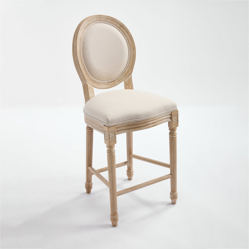 French Country 26'' Height Bar Chairs with Beige Linen Upholstery - Set of 2, photo 24 of 27