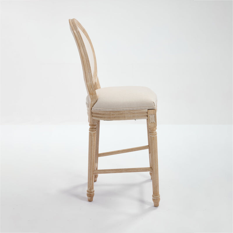 French Country 26'' Height Bar Chairs with Beige Linen Upholstery - Set of 2, photo 25 of 27