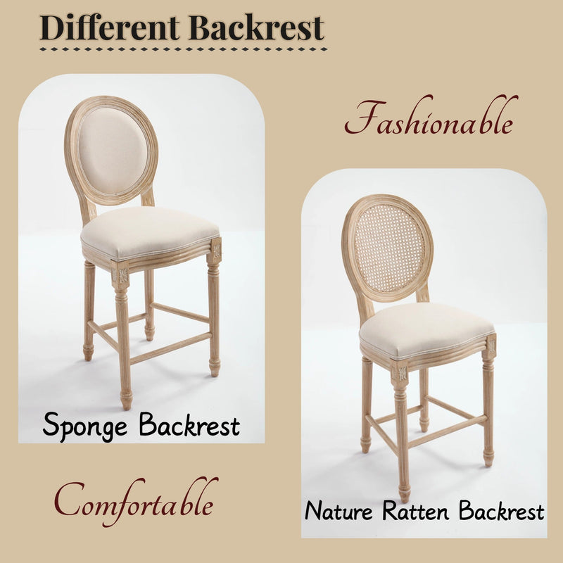 French Country 26'' Height Bar Chairs with Beige Linen Upholstery - Set of 2, photo 5 of 27