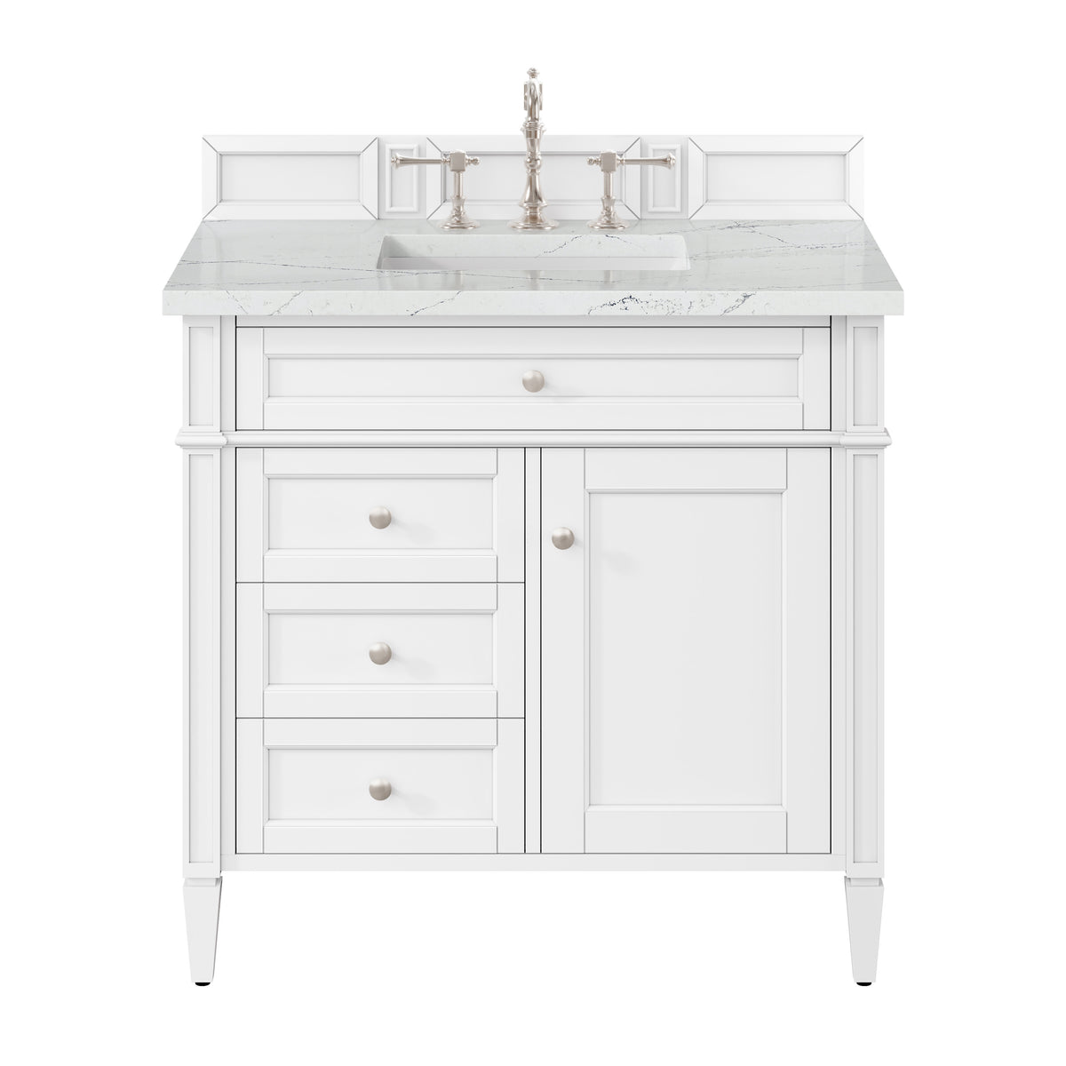 James Martin Brittany 36" Single Bathroom Vanity, Bright White with Ethereal Noctis countertop