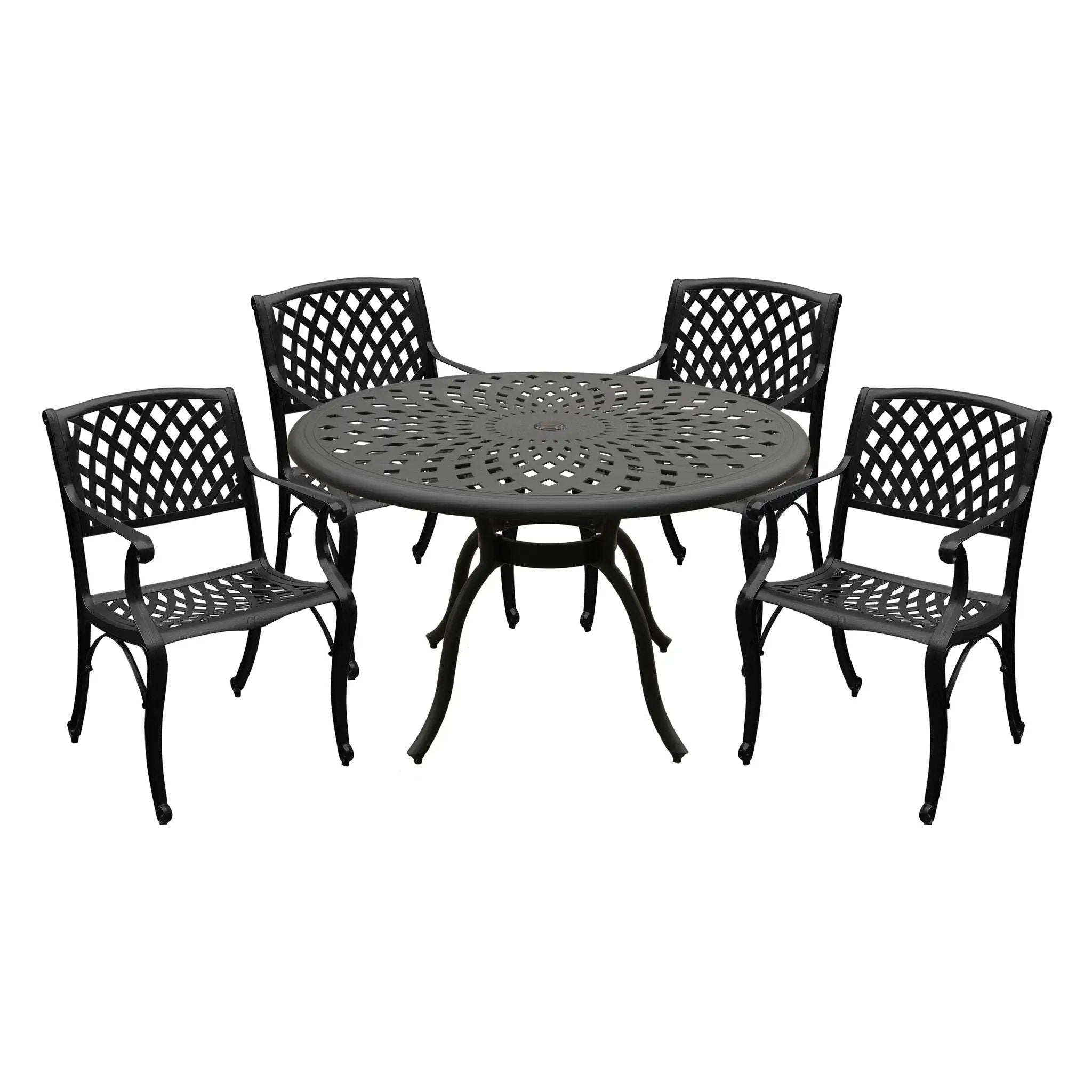 Outdoor Aluminum 5pc Round Black Patio Dining Set with Four Chairs by Sharicks
