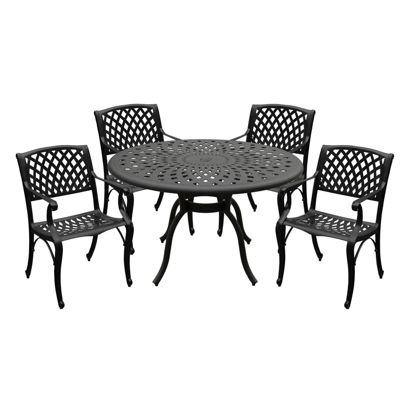 Outdoor Aluminum 5pc Round Black Patio Dining Set with Four Chairs by Sharicks