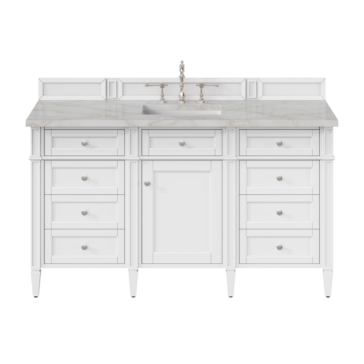 James Martin Brittany 60" Single Bathroom Vanity, Bright White with Victorian Silver countertop