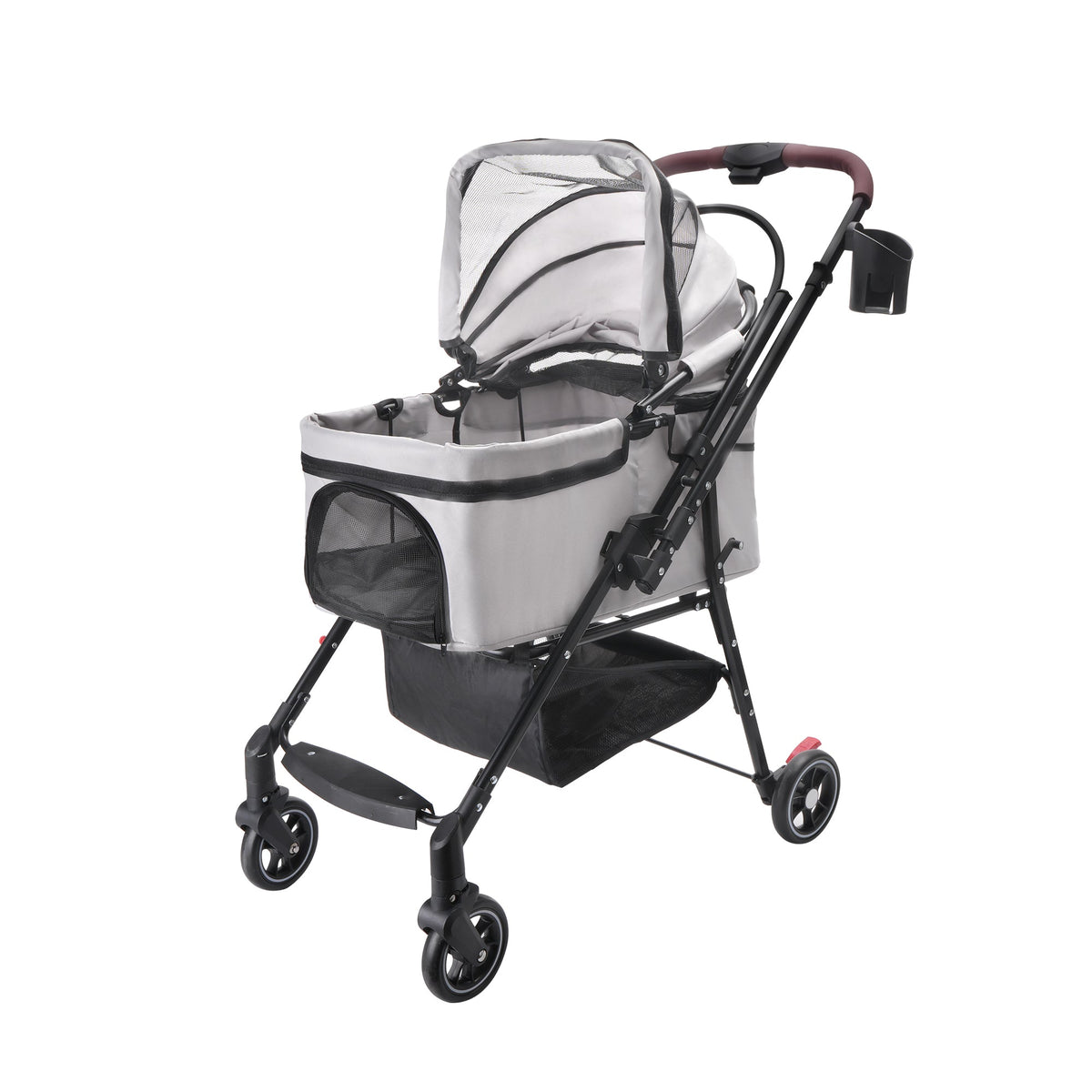 Foldable 4-Wheel Pet Stroller with Adjustable Canopy - Grey, photo 11 of 13