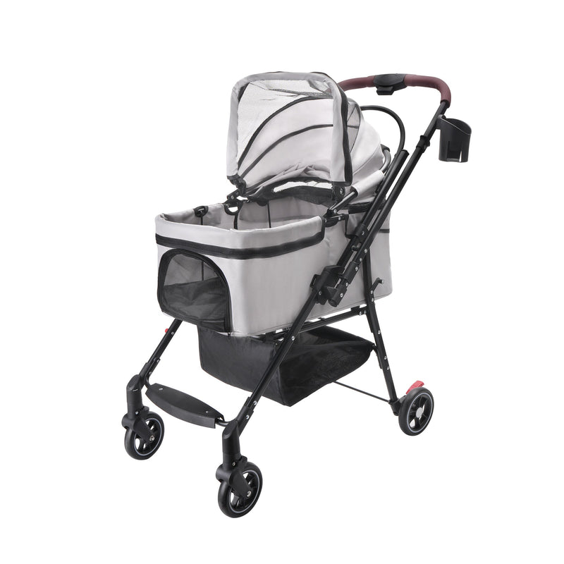 Foldable 4-Wheel Pet Stroller with Adjustable Canopy - Grey, photo 11 of 13
