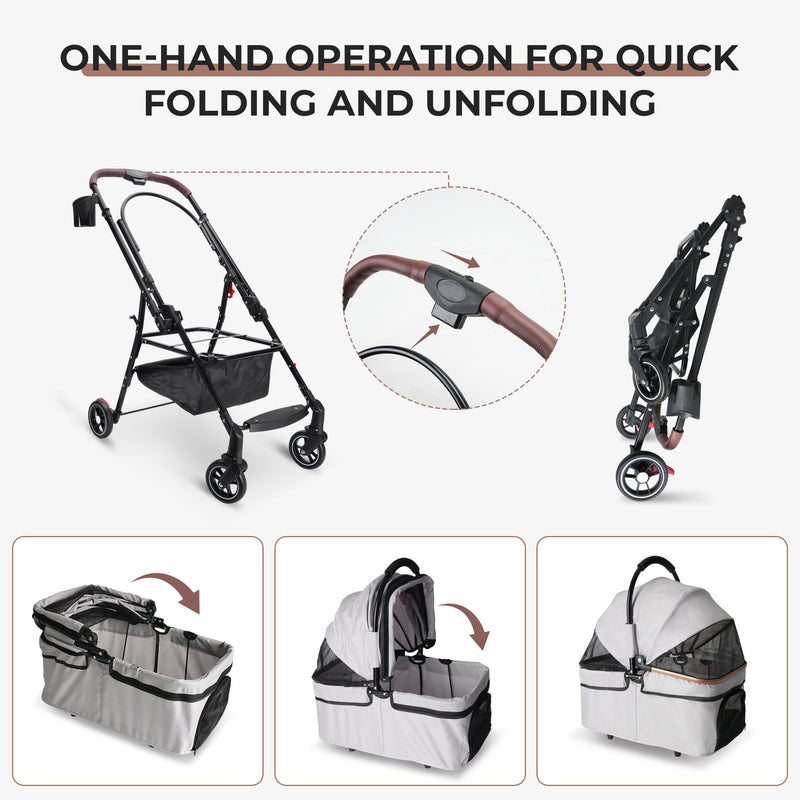 Foldable 4-Wheel Pet Stroller with Adjustable Canopy - Grey, photo 5 of 13