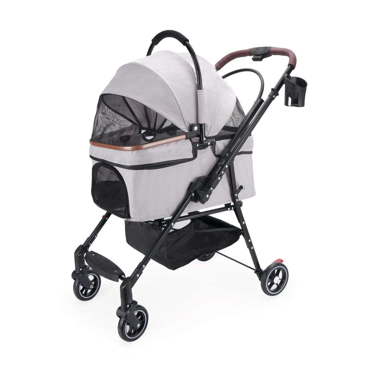 Foldable 4-Wheel Pet Stroller with Adjustable Canopy - Grey, photo 9 of 13