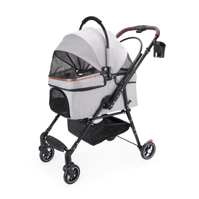 Foldable 4-Wheel Pet Stroller with Adjustable Canopy - Grey, photo 9 of 13