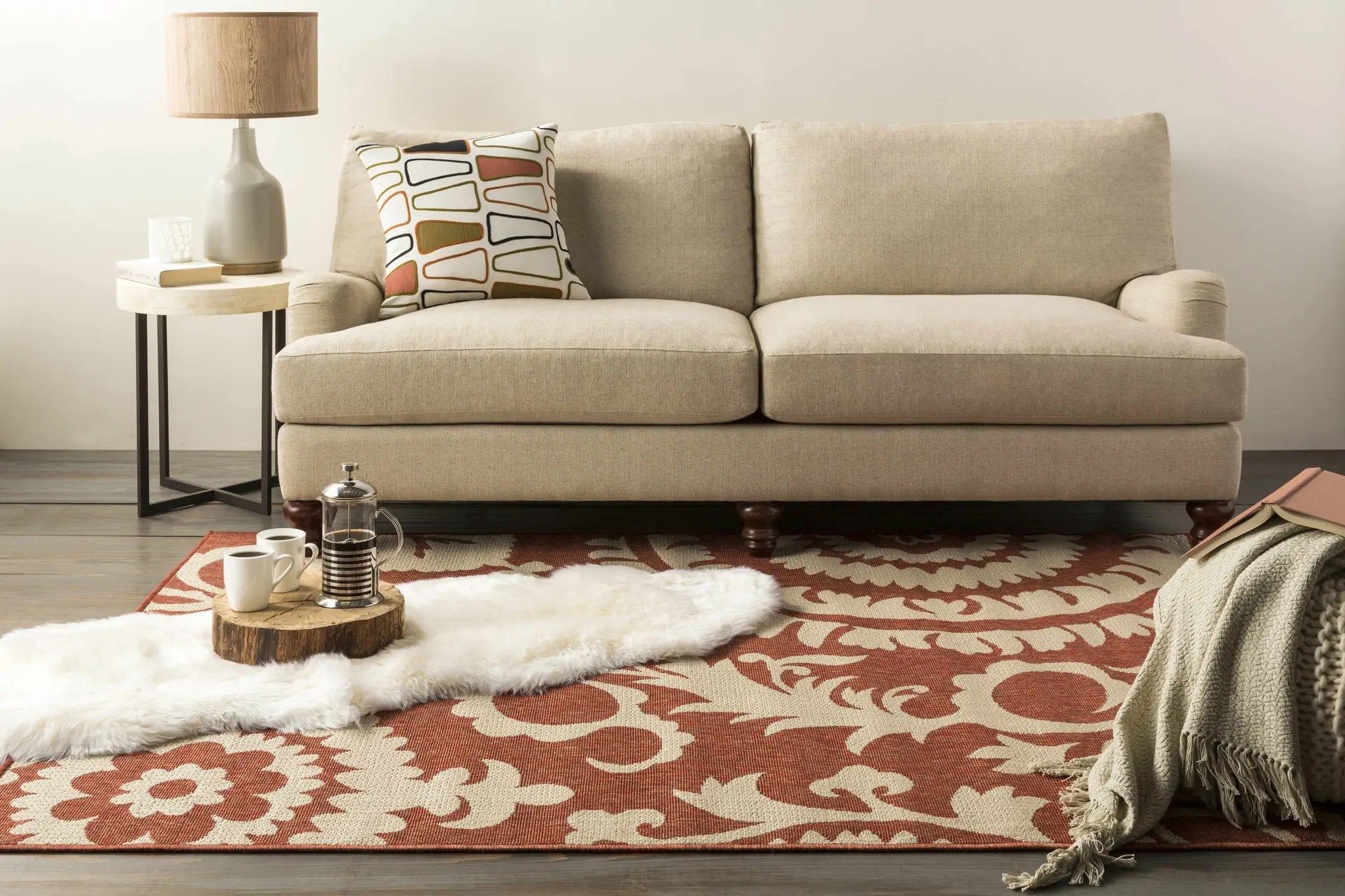 Alburnett Burnt Orange Floral Outdoor Rug - Clearance by Boutique Rugs