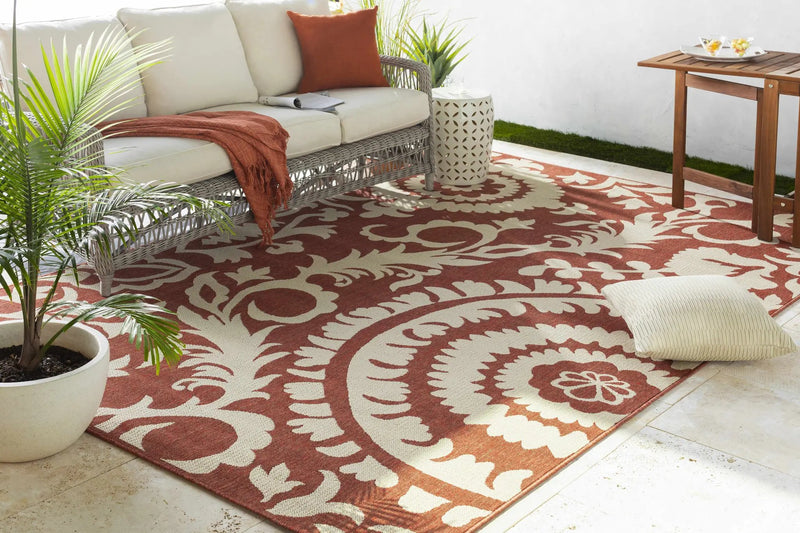 Alburnett Burnt Orange Floral Outdoor Rug - Clearance by Boutique Rugs