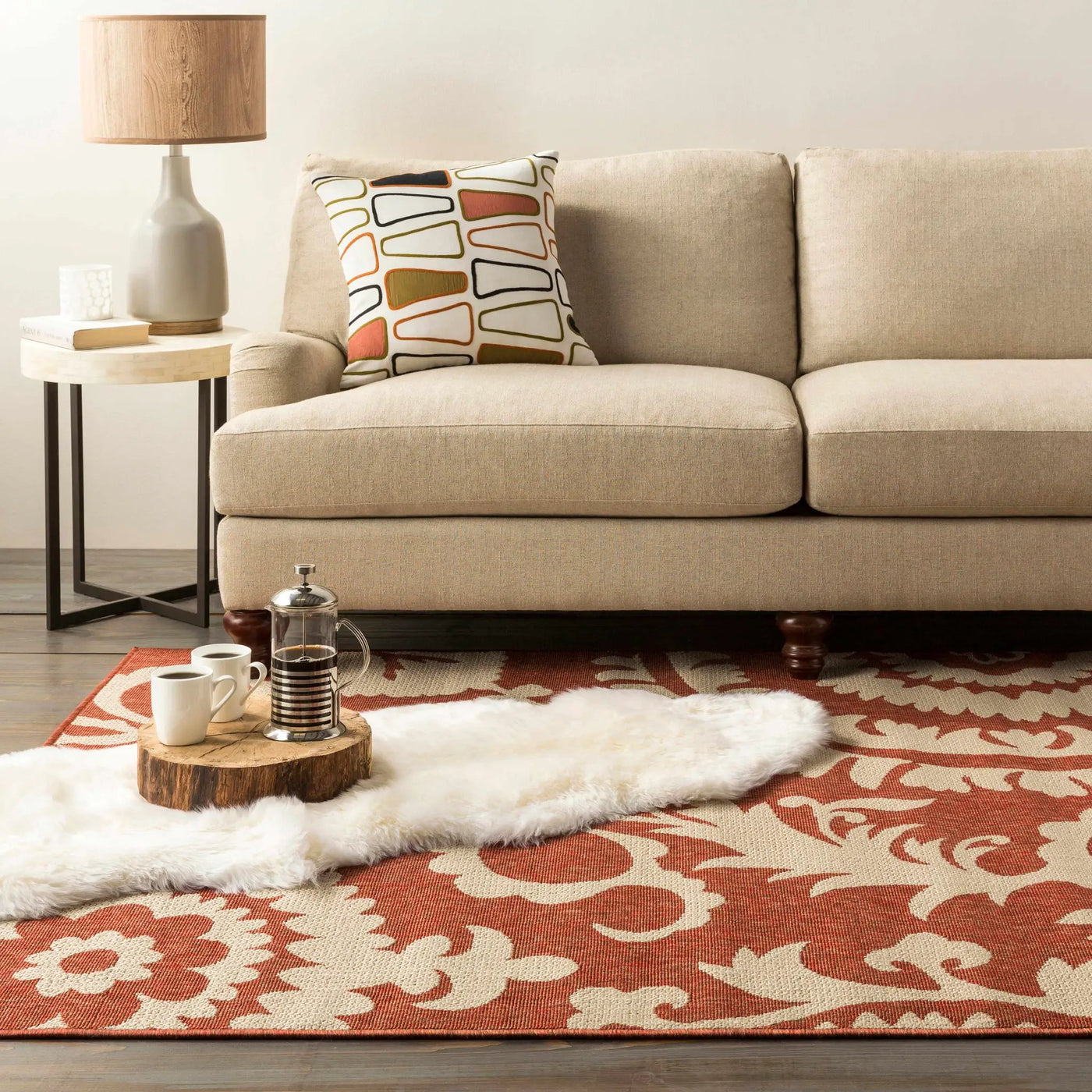 Alburnett Burnt Orange Floral Outdoor Rug - Clearance by Boutique Rugs