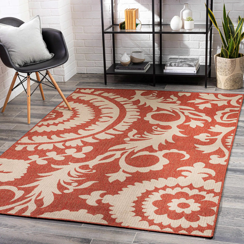 Alburnett Burnt Orange Floral Outdoor Rug - Clearance by Boutique Rugs