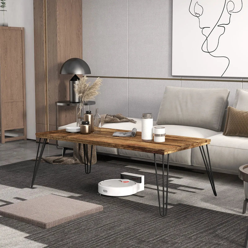 43.5 Inch Wooden Rectangular Coffee Table with Metal Legs by DirectDeals