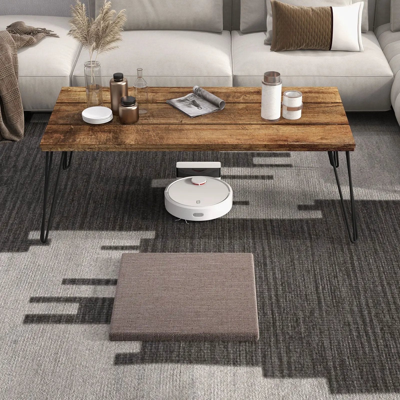 43.5 Inch Wooden Rectangular Coffee Table with Metal Legs by DirectDeals