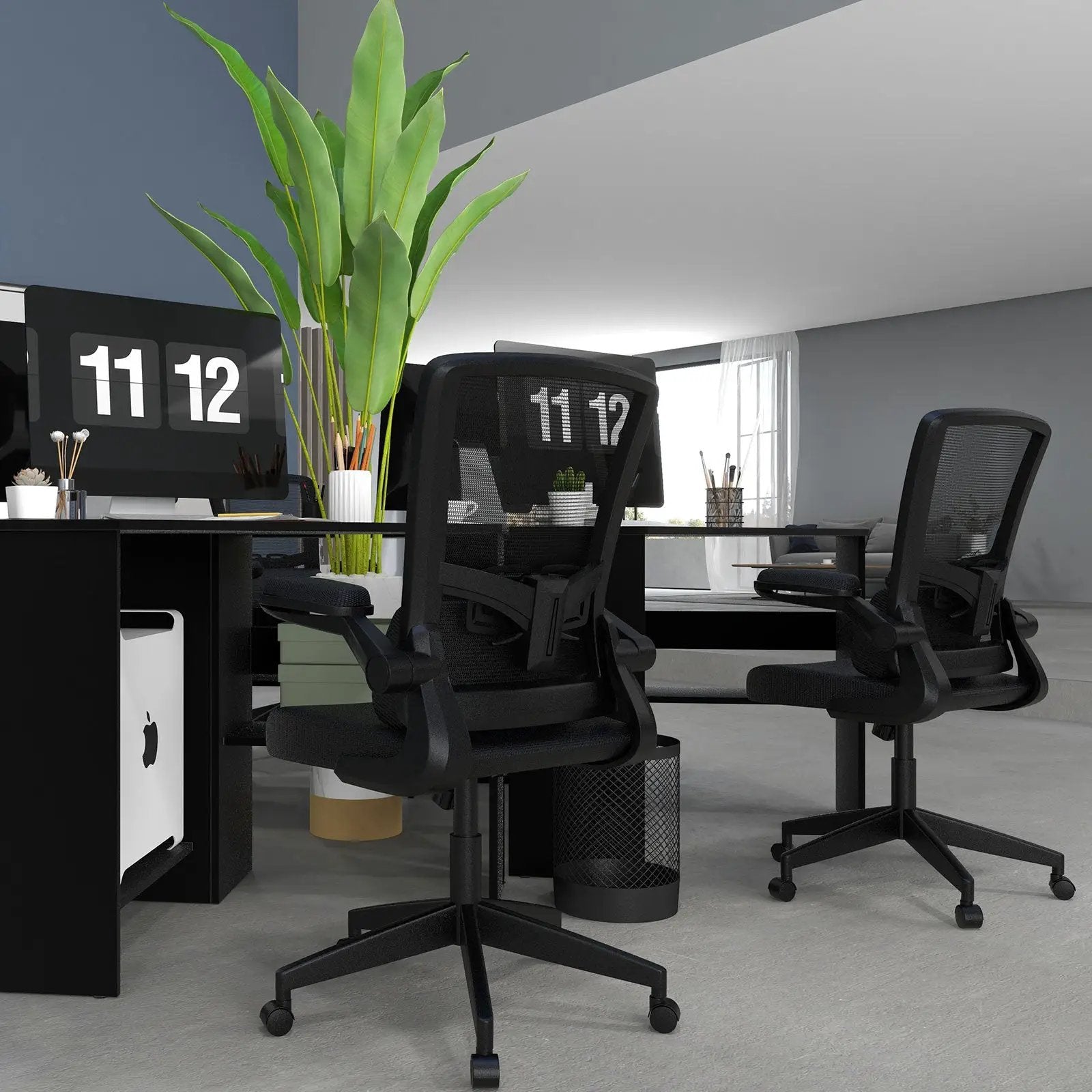 Ergonomic Desk Chair with Lumbar Support and Flip up Armrest-Black by DirectDeals