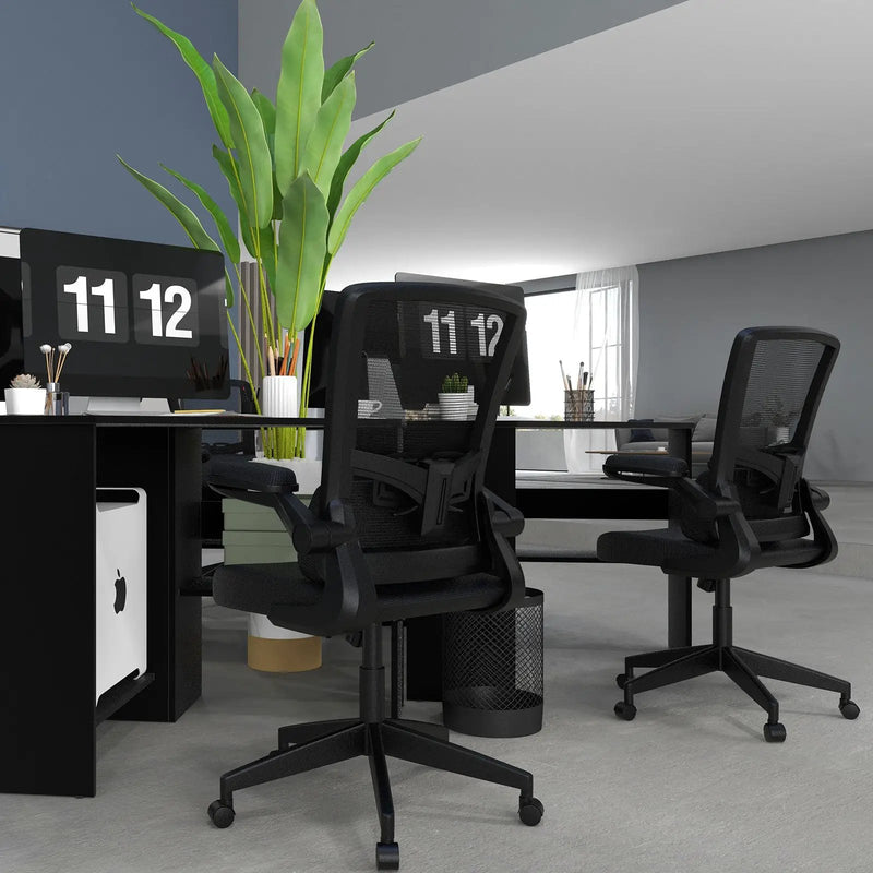 Ergonomic Desk Chair with Lumbar Support and Flip up Armrest-Black by DirectDeals