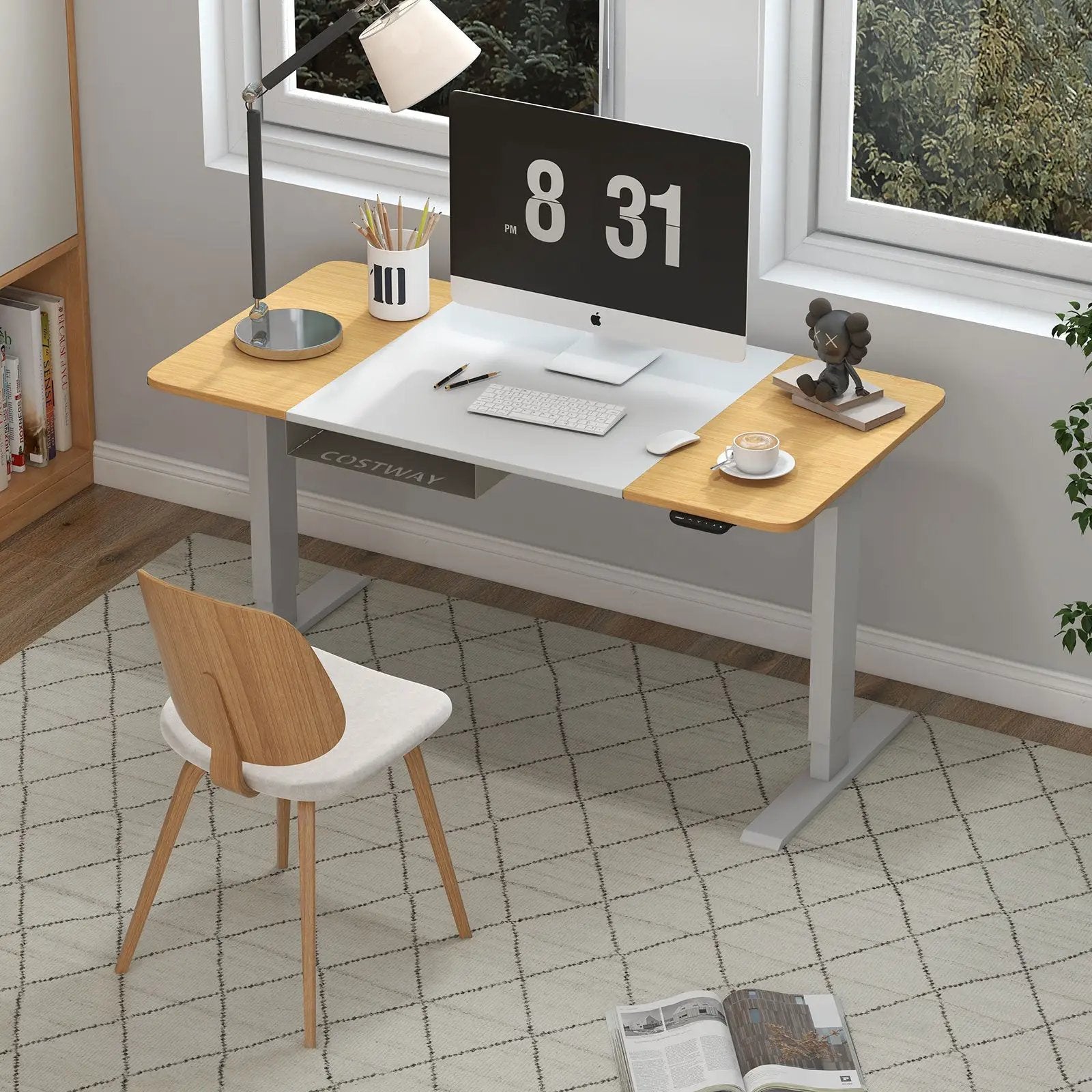 55 x 28 Inch Electric Adjustable Sit to Stand Desk with USB Port-Natural by DirectDeals