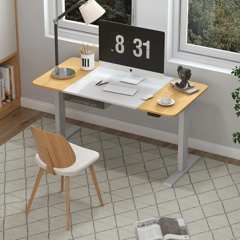 55 x 28 Inch Electric Adjustable Sit to Stand Desk with USB Port-Natural by DirectDeals