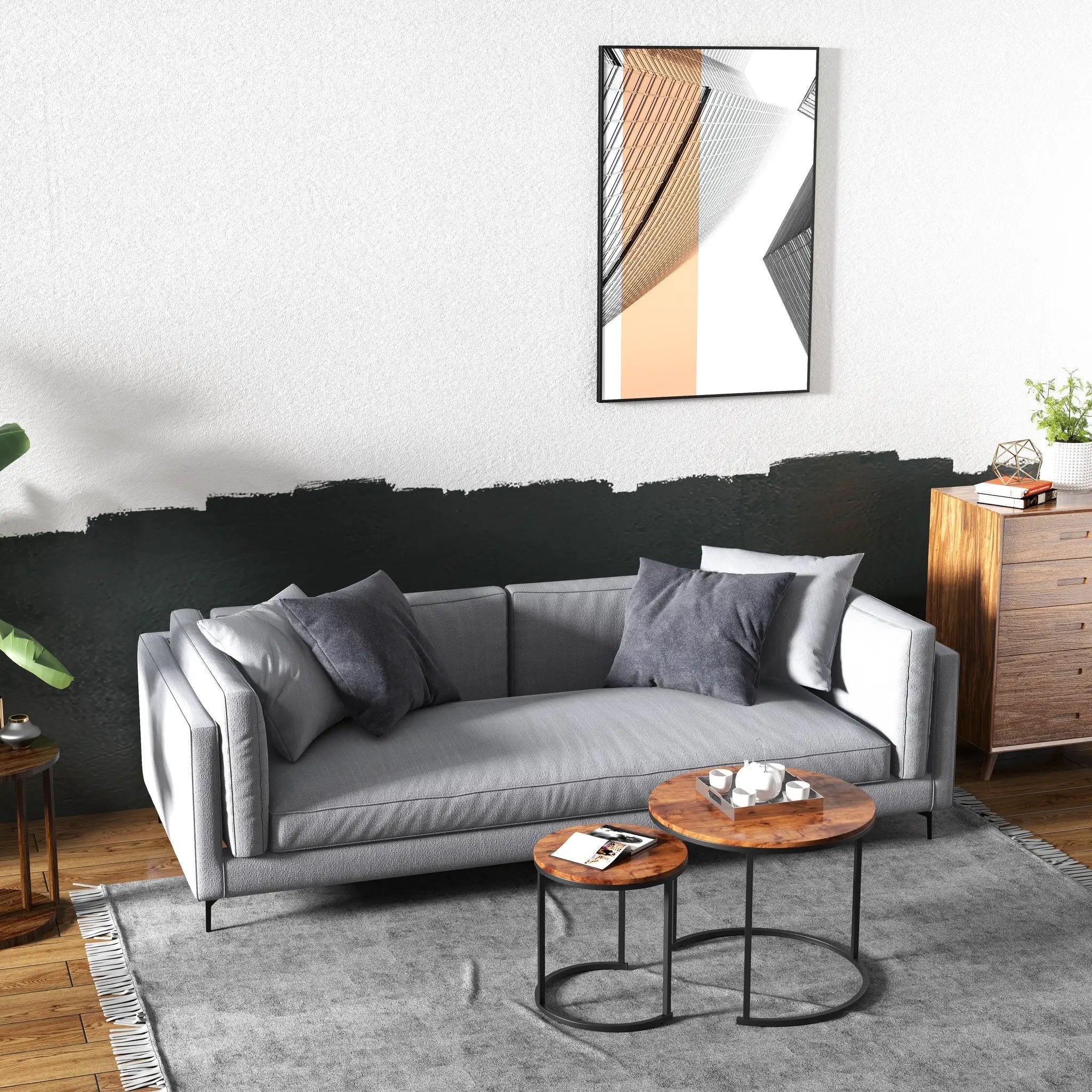 Set of 2 Modern Round Stacking Nesting Coffee Tables for Living Room by DirectDeals