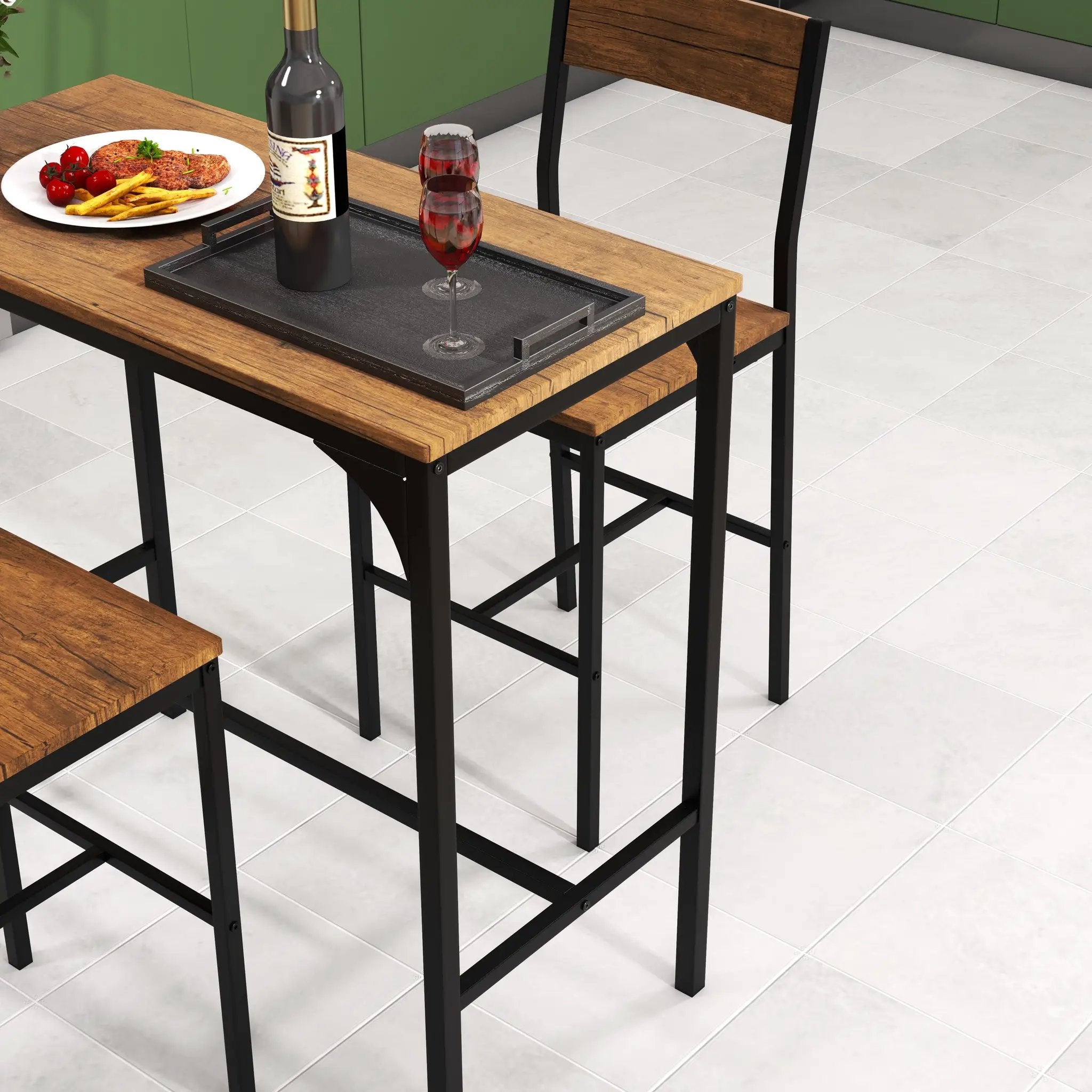3 Pieces Bar Table Set with 2 Stools-Black by DirectDeals