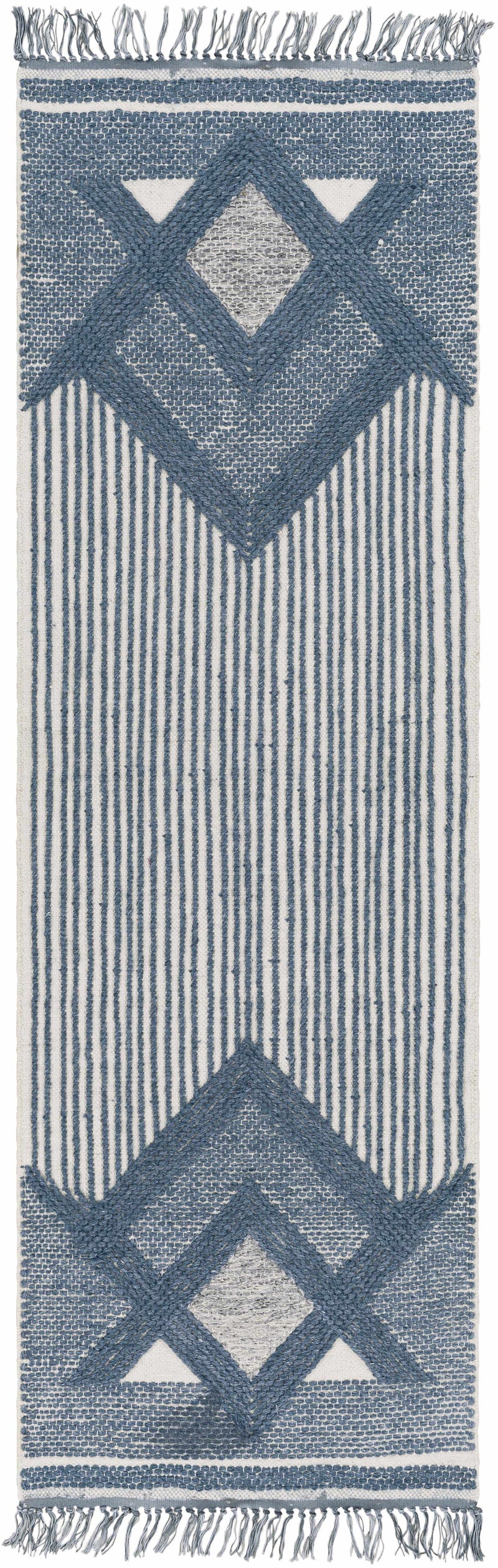 Aldbourne Blue Tassel Flatweave Wool Rug - Clearance by Boutique Rugs