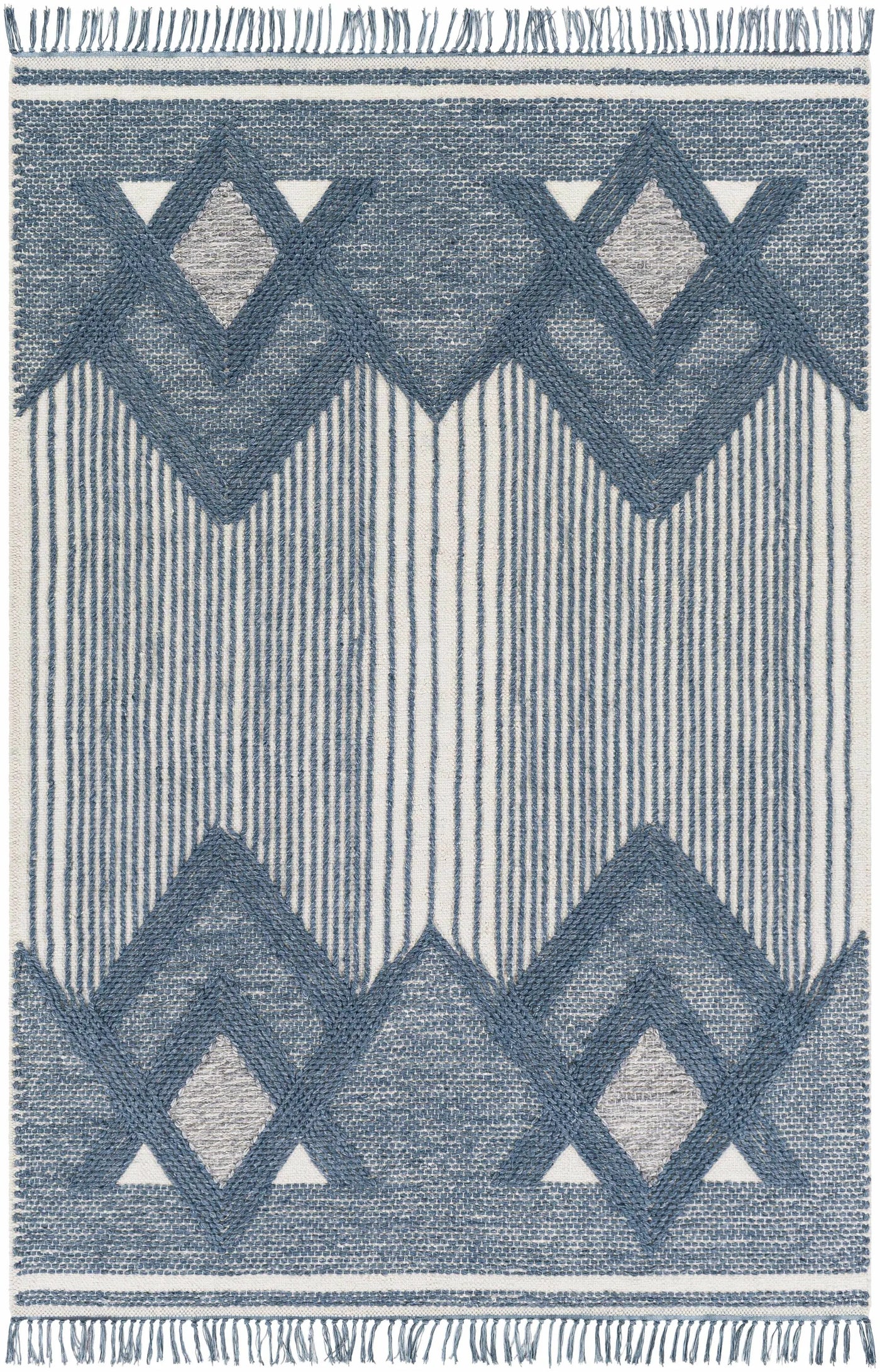 Aldbourne Blue Tassel Flatweave Wool Rug - Clearance by Boutique Rugs