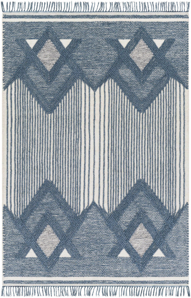 Aldbourne Blue Tassel Flatweave Wool Rug - Clearance by Boutique Rugs