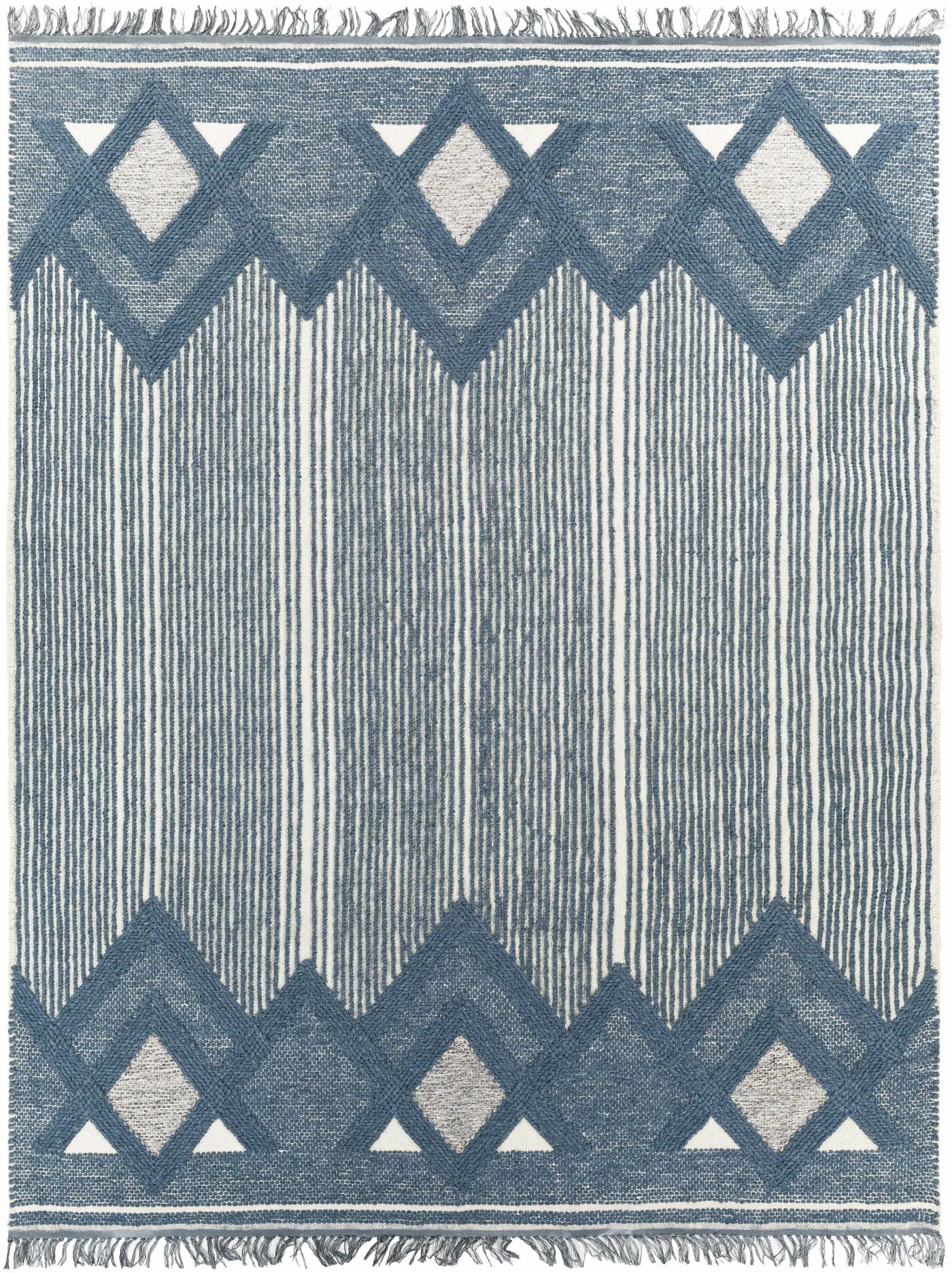 Aldbourne Blue Tassel Flatweave Wool Rug - Clearance by Boutique Rugs