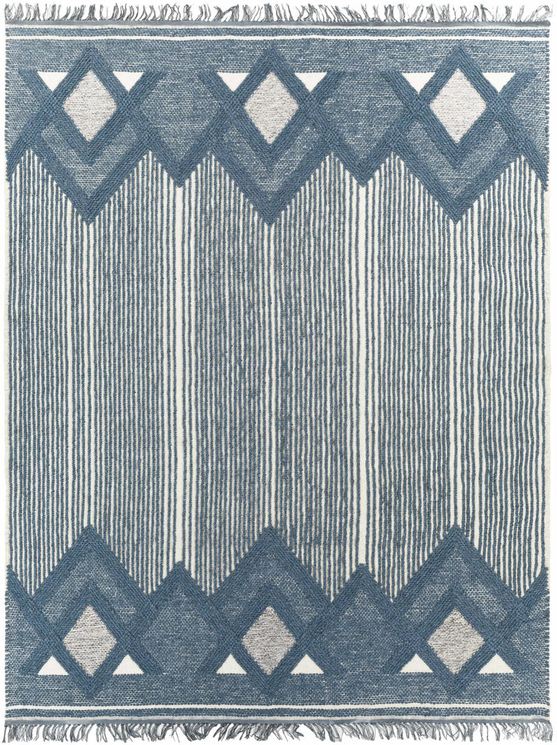 Aldbourne Blue Tassel Flatweave Wool Rug - Clearance by Boutique Rugs