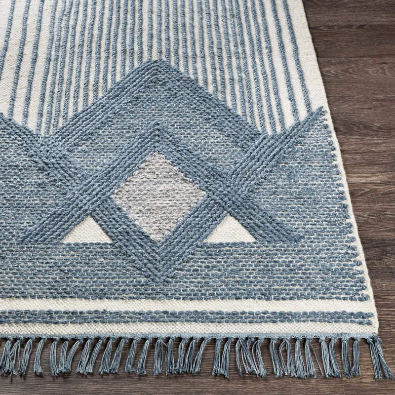 Aldbourne Blue Tassel Flatweave Wool Rug - Clearance by Boutique Rugs
