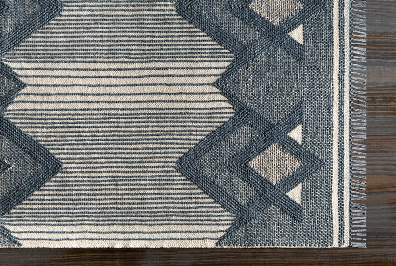Aldbourne Blue Tassel Flatweave Wool Rug - Clearance by Boutique Rugs