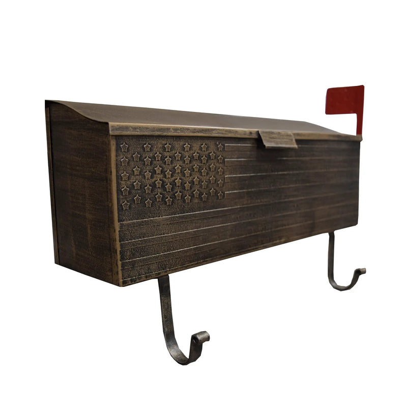 Antique Bronze American Flag Metal Wall Mounted Mailbox with Hangers by Sharicks