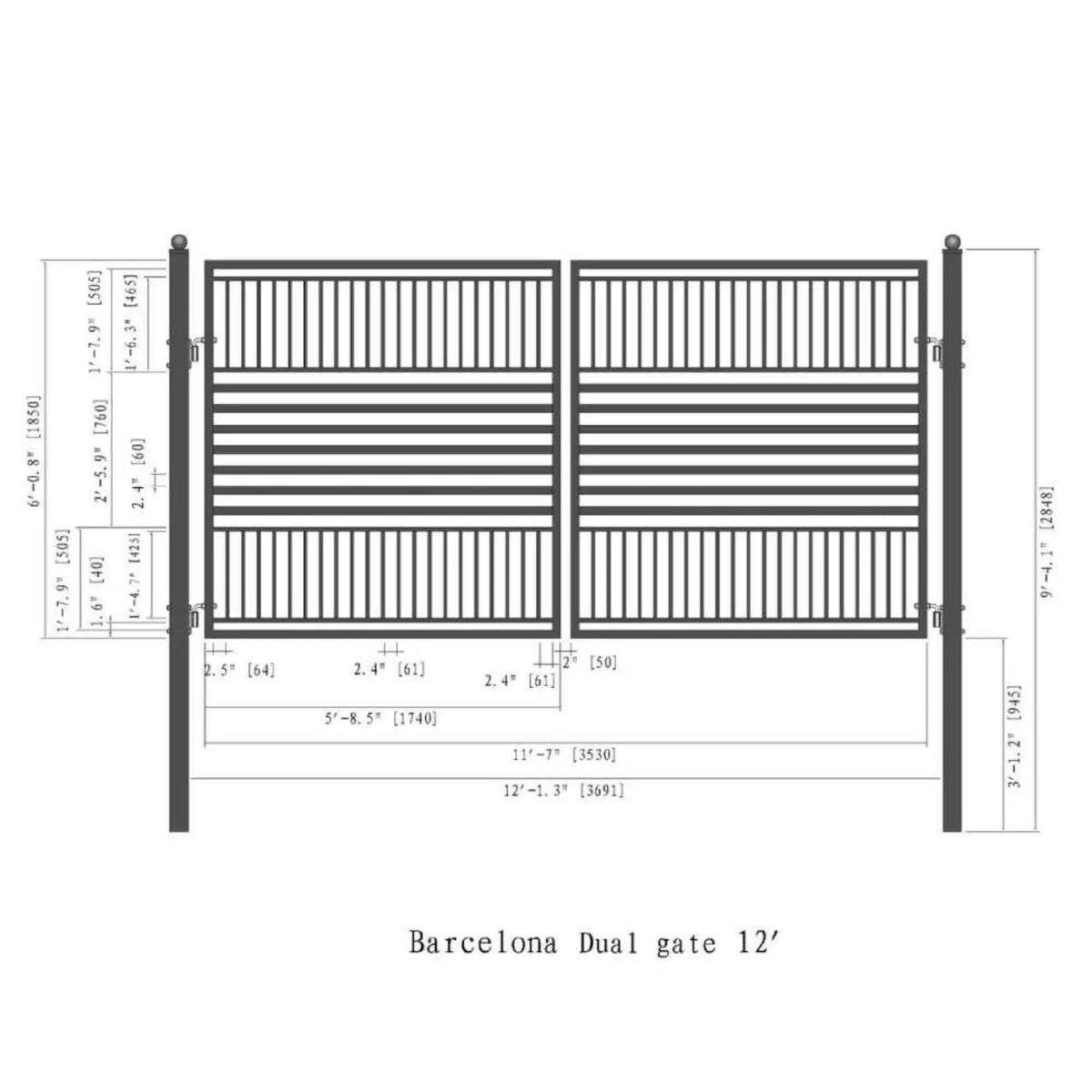 [12-18FT] Heavy-Duty Barcelona-Style Powder-Coated Steel Galvanized Dual Swing Driveway Gate (SAK25978) by SAKSBY WHOLESALE