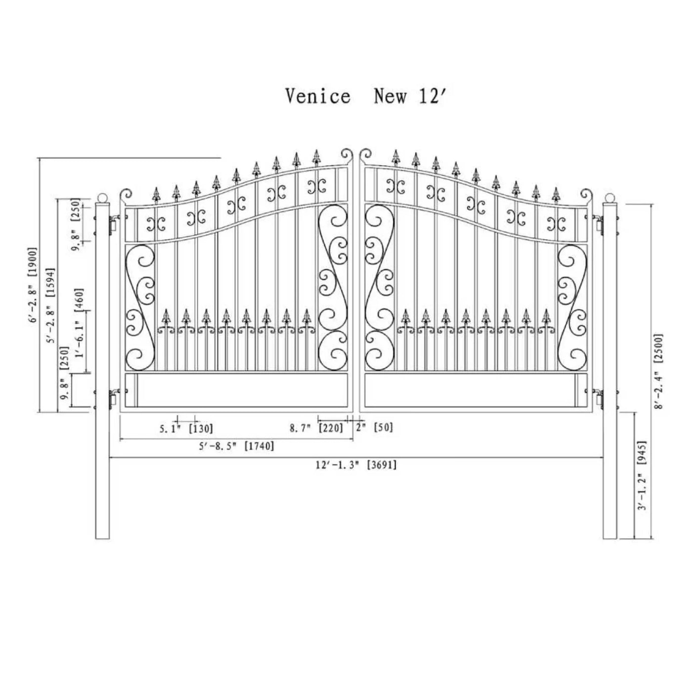 [12-18FT] Heavy-Duty Venice-Style Steel Dual-Swing Driveway Gate (SAK68025) by SAKSBY WHOLESALE