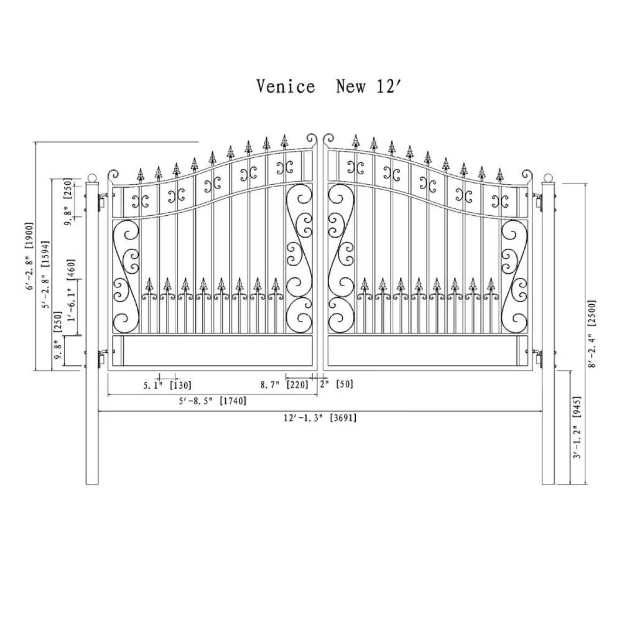 [12-18FT] Heavy-Duty Venice-Style Steel Dual-Swing Driveway Gate (SAK68025) by SAKSBY WHOLESALE